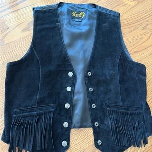 Scully Genuine Leather black fringe Vest size 12 vintage